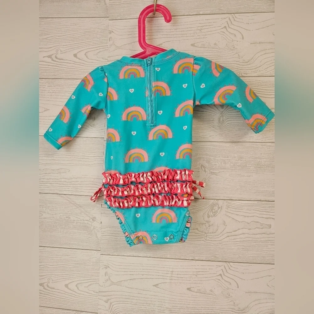 Ruffle Butts-baby Girl swimsuit SZ 3-6 UPF50+ Long Sleeve One Piece Rash Guard -